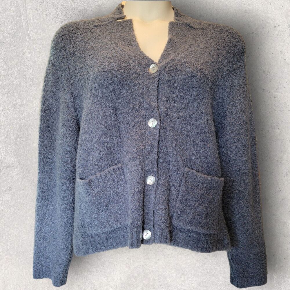 Chico's Button Front Knit Cardigan Sweater Size 3 XL Wool Mohair Gray Pockets